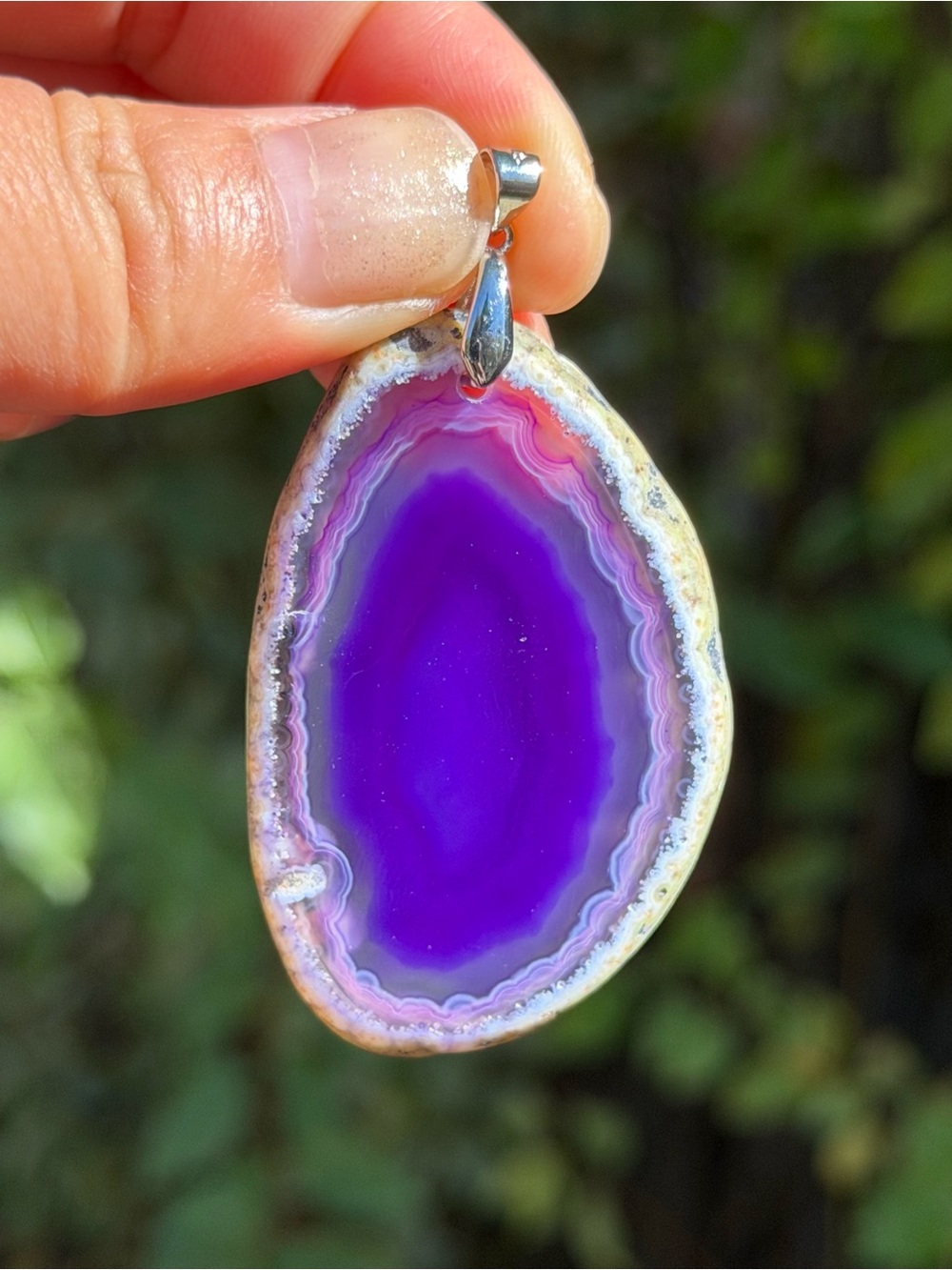 Purple Agate Slice Pendant Necklace - Natural Stone Women Jewelry Palo